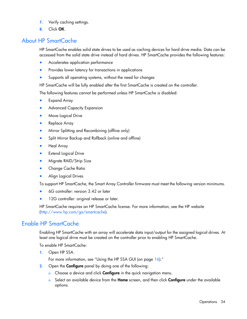 About hp smartcache, Enable hp smartcache | HP Smart Storage Administrator User Manual | Page 34 / 127