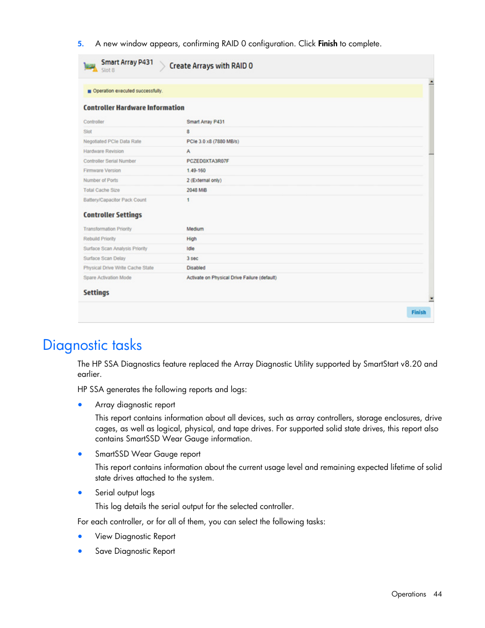 Diagnostic tasks | HP Smart Storage Administrator User Manual | Page 44 / 127