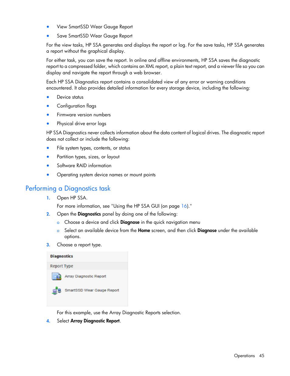 Performing a diagnostics task | HP Smart Storage Administrator User Manual | Page 45 / 127