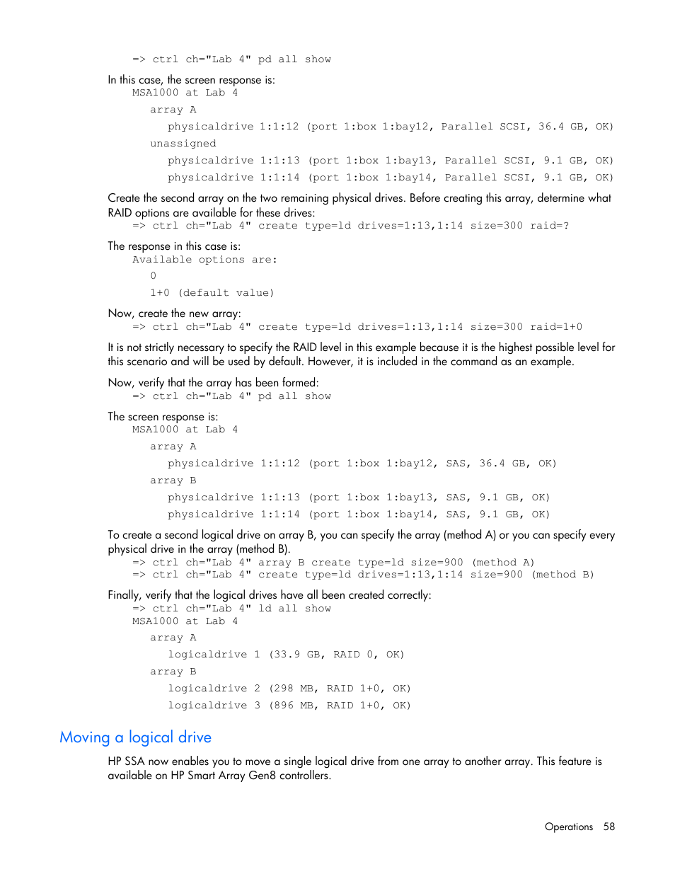 Moving a logical drive | HP Smart Storage Administrator User Manual | Page 58 / 127