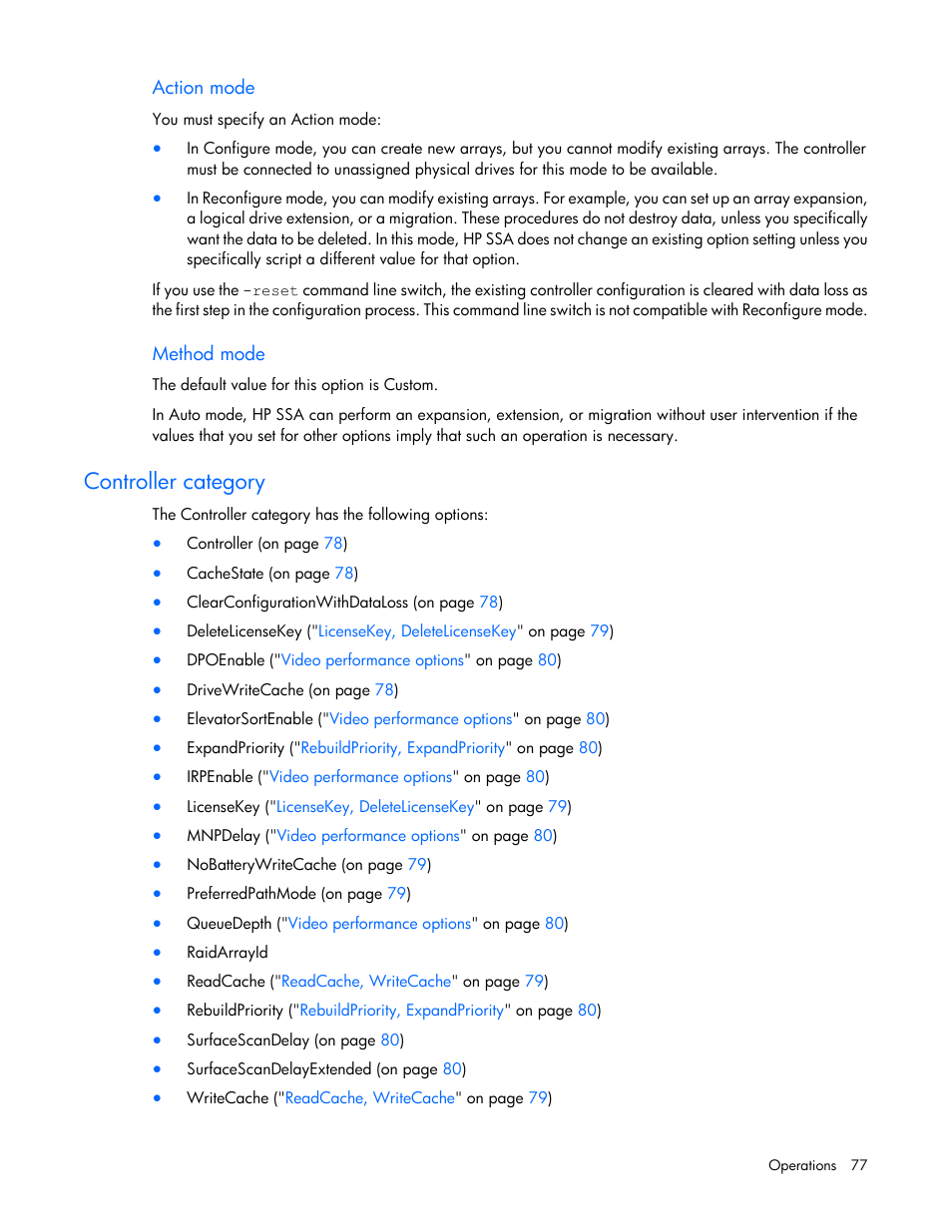 Action mode, Method mode, Controller category | HP Smart Storage Administrator User Manual | Page 77 / 127