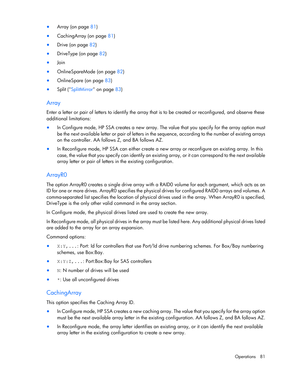 Array, Arrayr0, Cachingarray | HP Smart Storage Administrator User Manual | Page 81 / 127