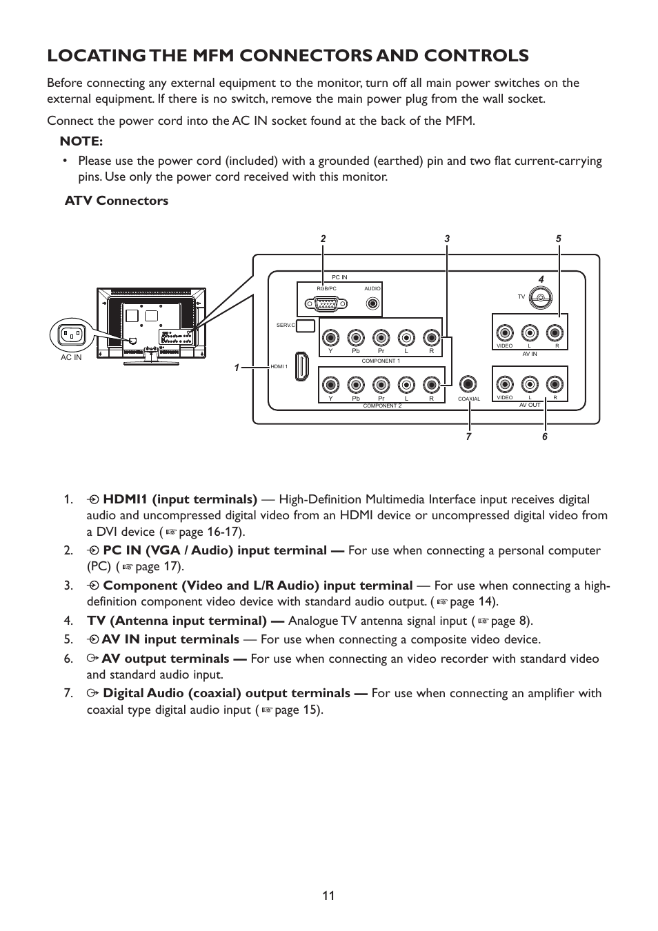 Locating the mfm connectors and controls | HP 2310mfd 23 inch Diagonal LCD Monitor User Manual | Page 13 / 40