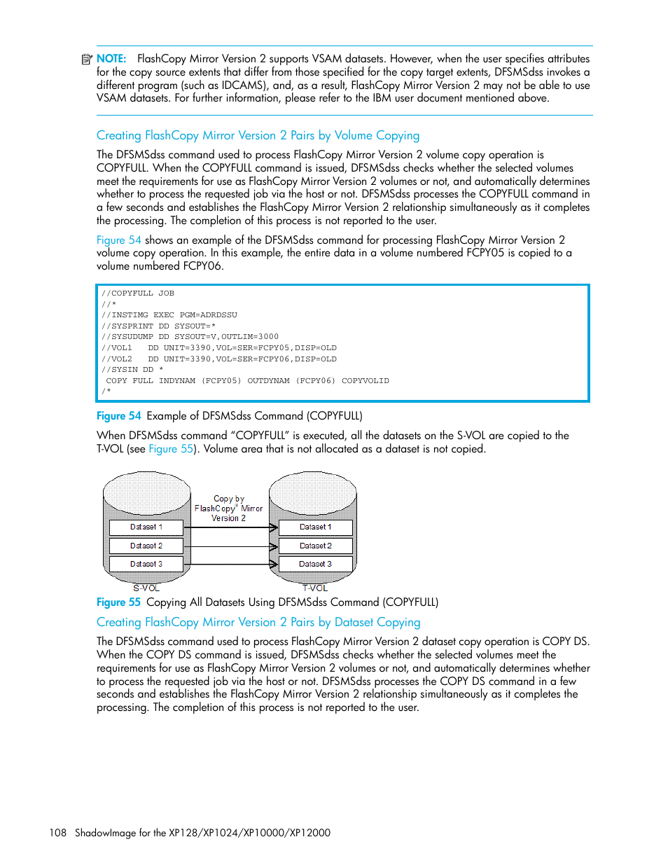 Figure 54 example of dfsmsdss command (copyfull), 54 example of dfsmsdss command (copyfull) | HP StorageWorks XP Remote Web Console Software User Manual | Page 108 / 130