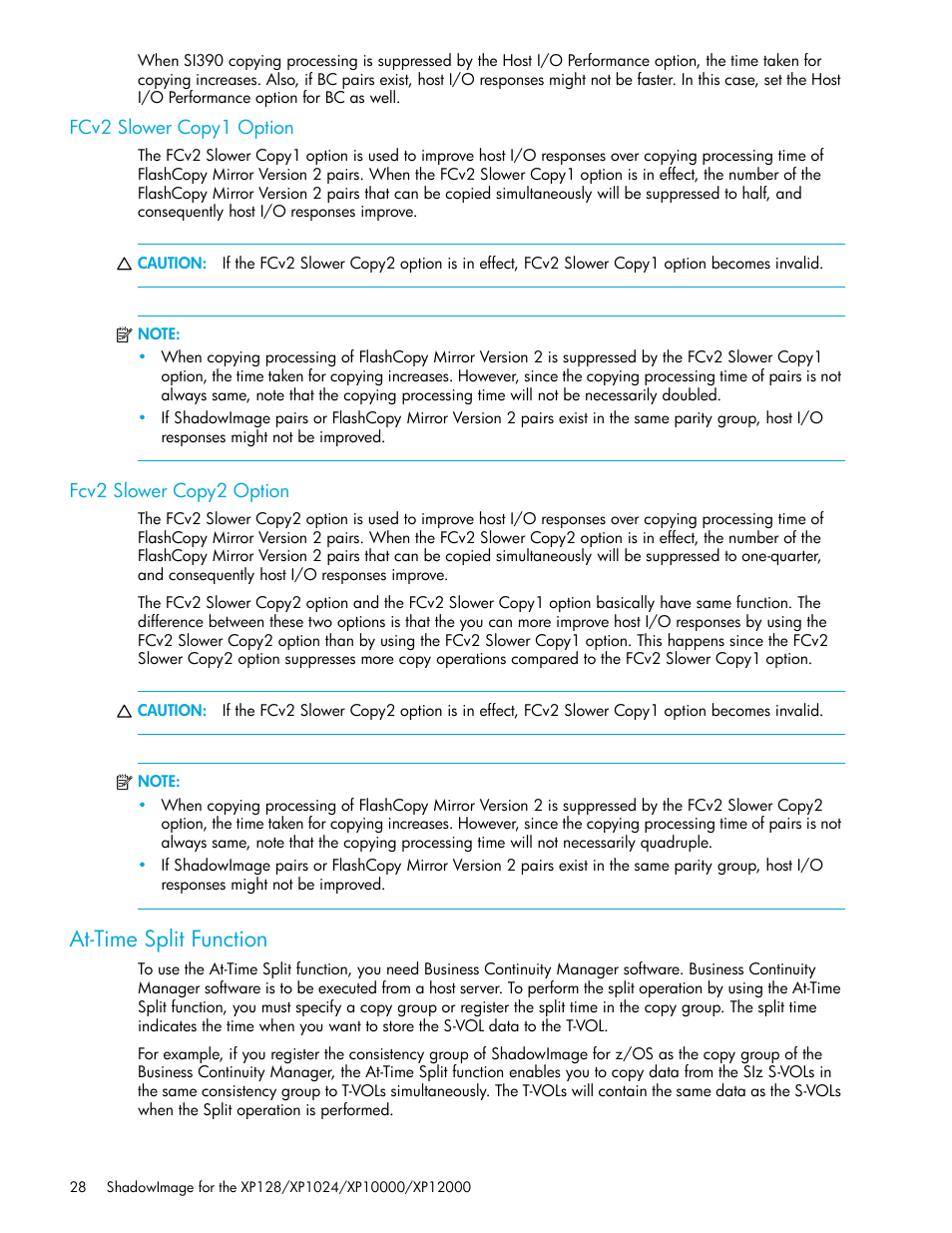 Fcv2 slower copy1 option, Fcv2 slower copy2 option, At-time split function | Fcv2 slower copy2 option” on | HP StorageWorks XP Remote Web Console Software User Manual | Page 28 / 130