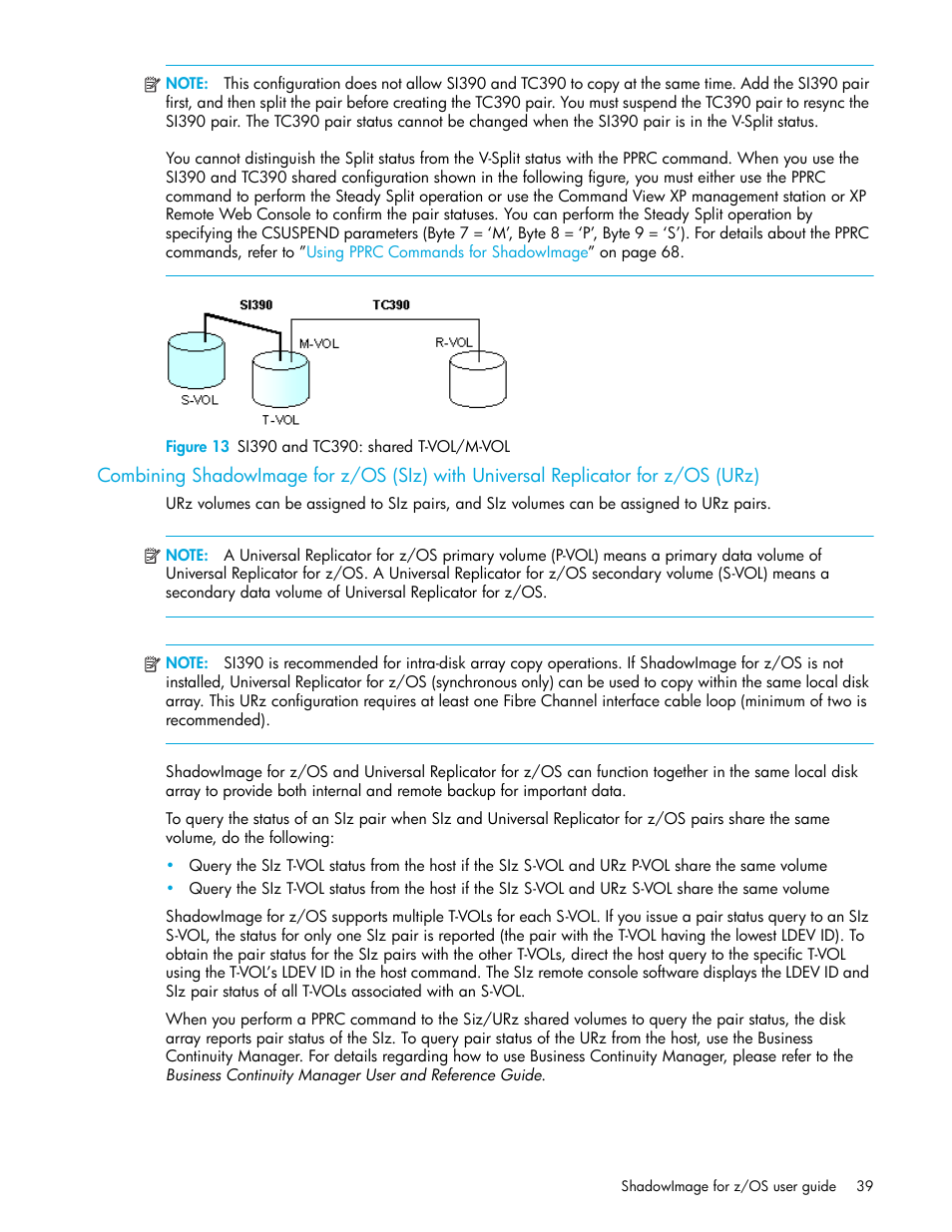 Figure 13 si390 and tc390: shared t-vol/m-vol, 13 si390 and tc390: shared t-vol/m-vol | HP StorageWorks XP Remote Web Console Software User Manual | Page 39 / 130