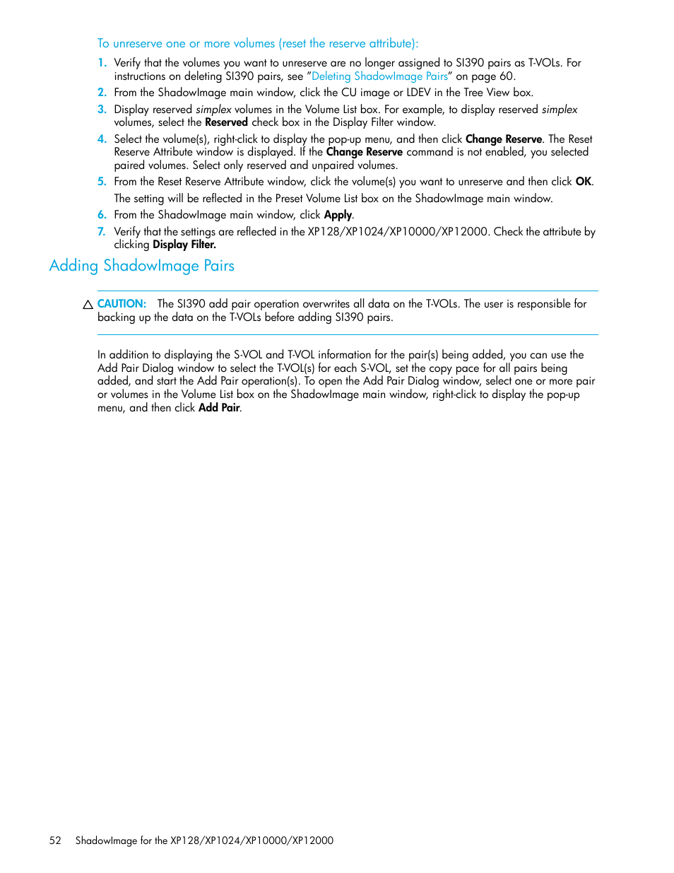 Adding shadowimage pairs, Adding, Shadowimage pairs | HP StorageWorks XP Remote Web Console Software User Manual | Page 52 / 130