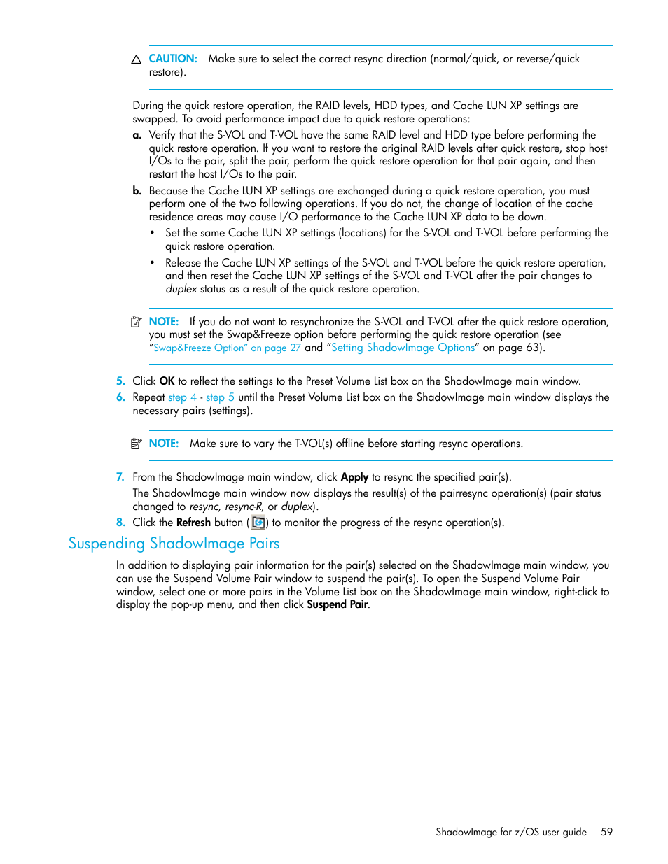 Suspending shadowimage pairs | HP StorageWorks XP Remote Web Console Software User Manual | Page 59 / 130