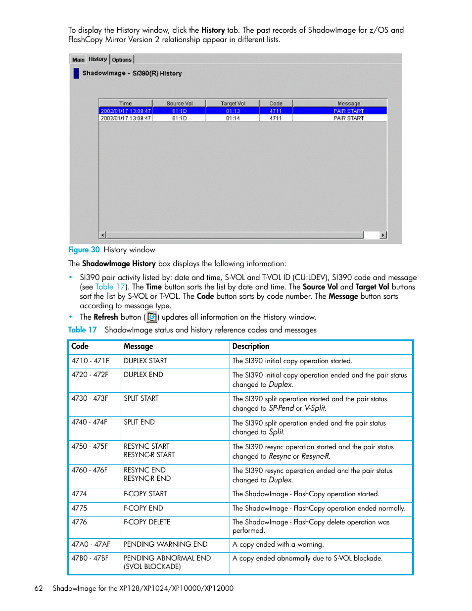 Figure 30 history window, 30 history window | HP StorageWorks XP Remote Web Console Software User Manual | Page 62 / 130