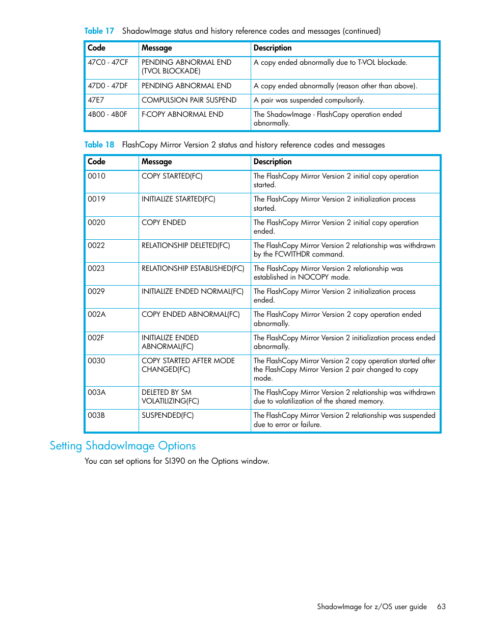 Setting shadowimage options | HP StorageWorks XP Remote Web Console Software User Manual | Page 63 / 130