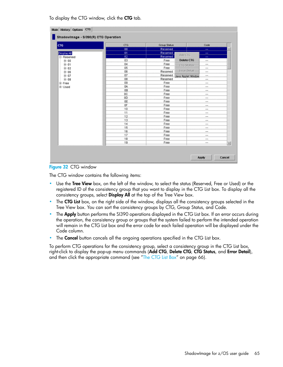 Figure 32 ctg window, 32 ctg window | HP StorageWorks XP Remote Web Console Software User Manual | Page 65 / 130