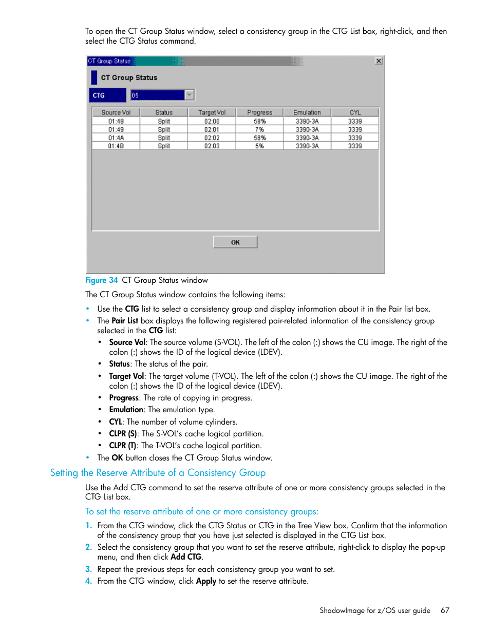 Figure 34 ct group status window, 34 ct group status window | HP StorageWorks XP Remote Web Console Software User Manual | Page 67 / 130
