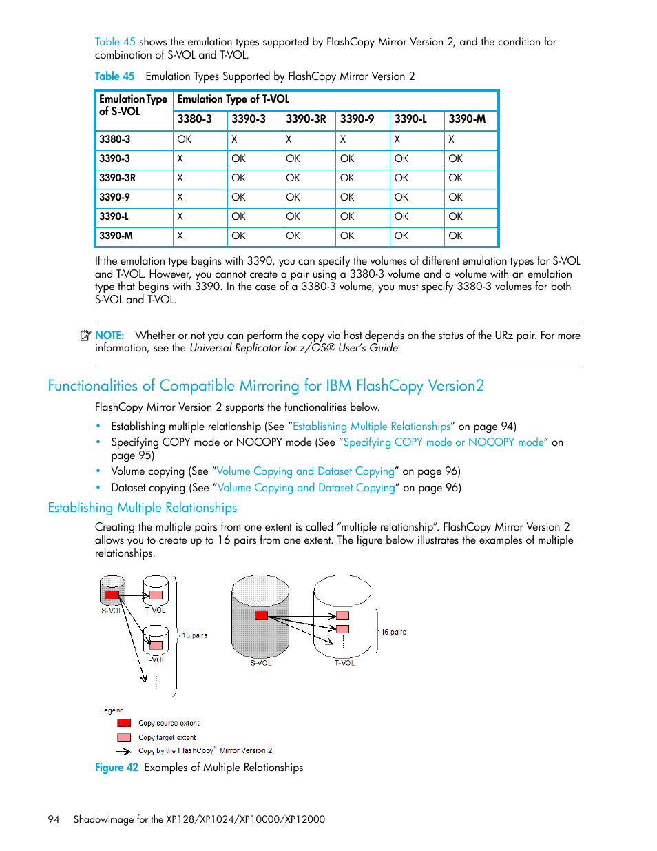 Establishing multiple relationships, Figure 42 examples of multiple relationships, 42 examples of multiple relationships | HP StorageWorks XP Remote Web Console Software User Manual | Page 94 / 130