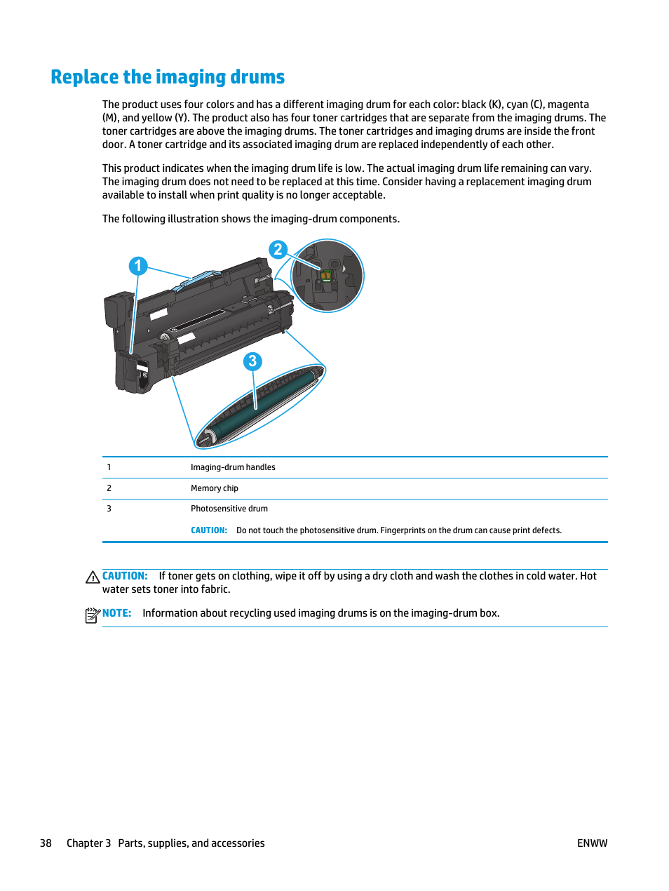 Replace the imaging drums | HP Color LaserJet Enterprise M855 Printer series User Manual | Page 46 / 144