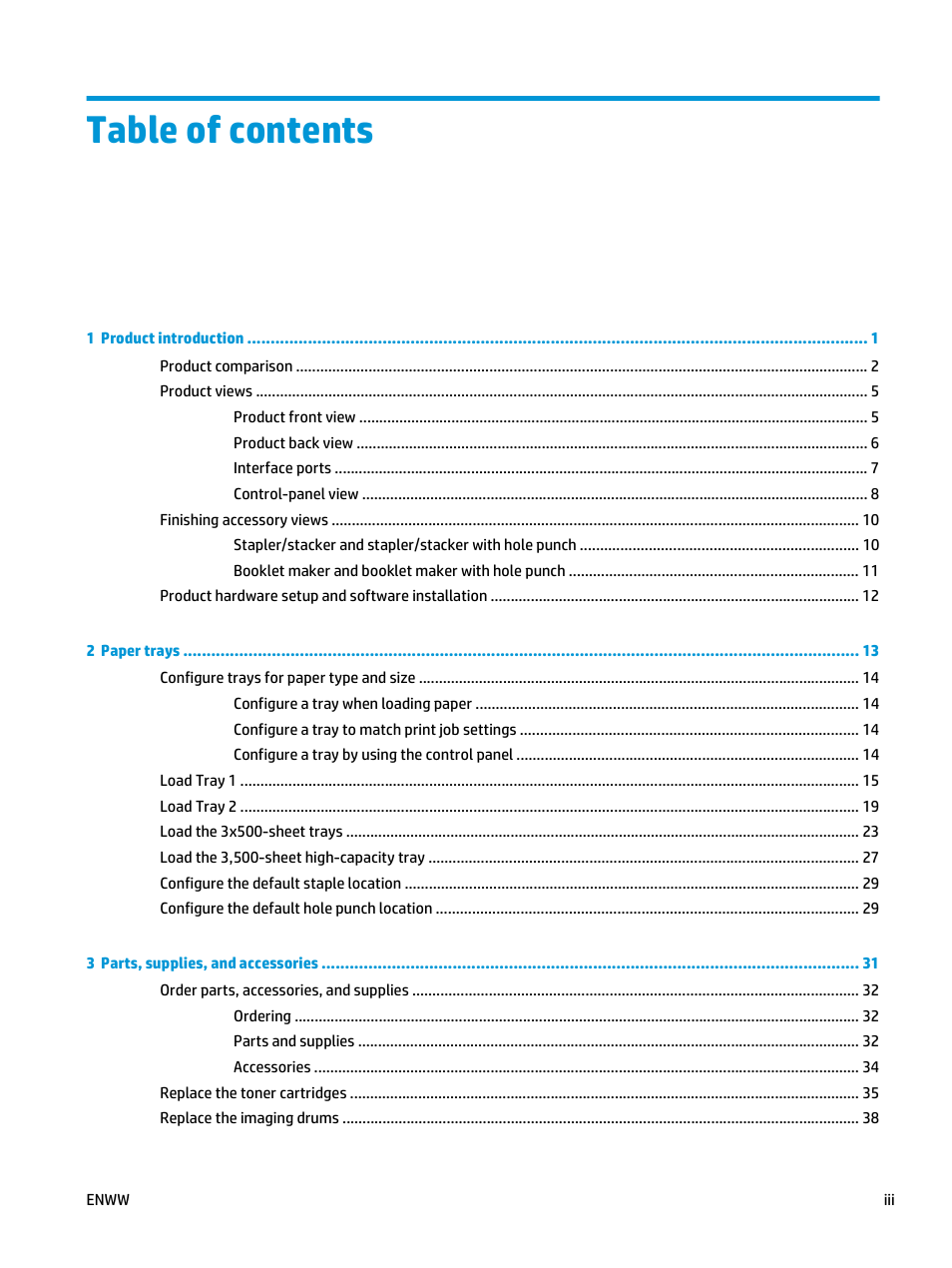 HP Color LaserJet Enterprise M855 Printer series User Manual | Page 5 / 144