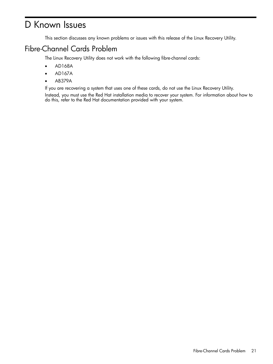D known issues, Fibre-channel cards problem | HP Linux Server Management Software User Manual | Page 21 / 21