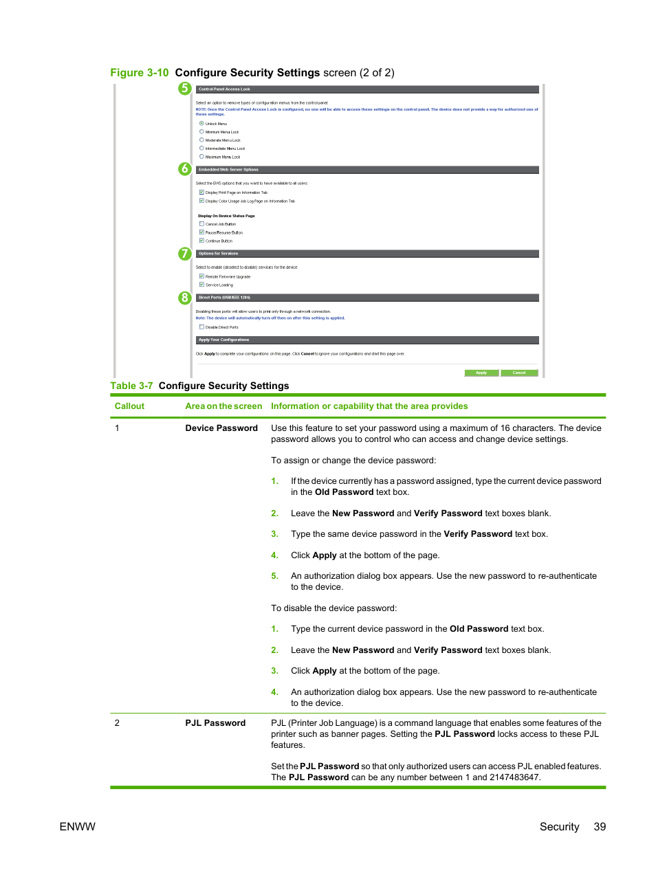 Table 3-7 configure security settings | HP Color LaserJet CP3520 Printer Series User Manual | Page 49 / 76