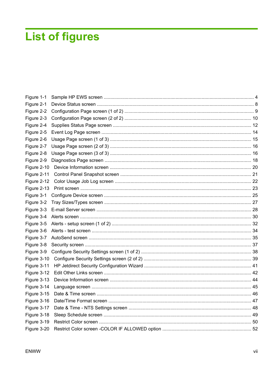 List of figures | HP Color LaserJet CP3520 Printer Series User Manual | Page 9 / 76