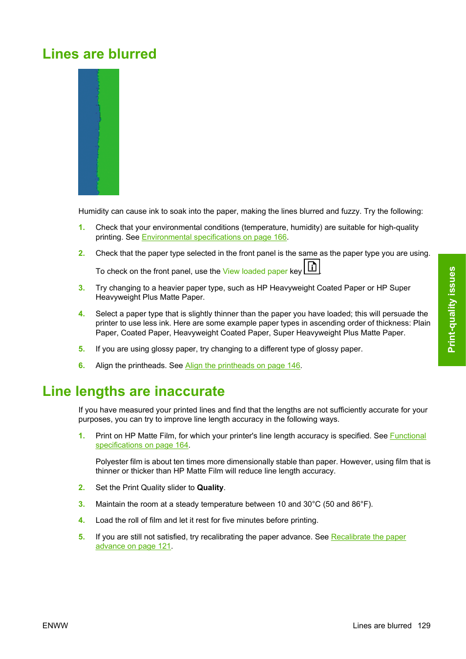 Lines are blurred, Line lengths are inaccurate, Lines are blurred line lengths are inaccurate | HP Designjet T610 Printer series User Manual | Page 139 / 181
