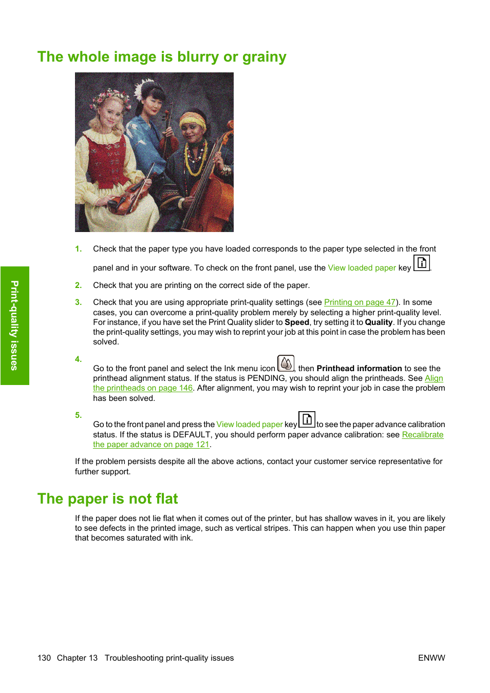 The whole image is blurry or grainy, The paper is not flat | HP Designjet T610 Printer series User Manual | Page 140 / 181