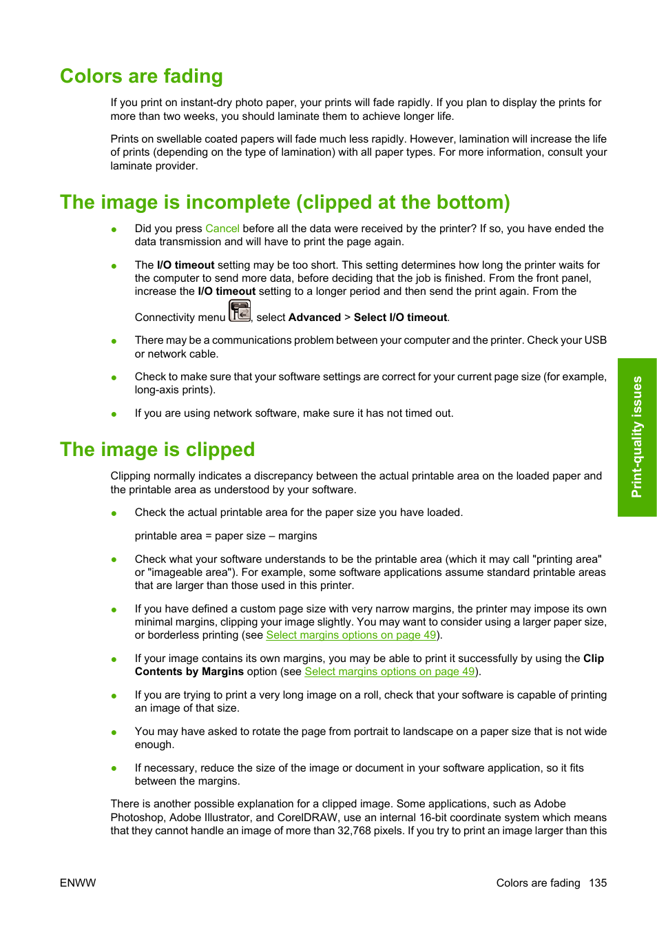 Colors are fading, The image is incomplete (clipped at the bottom), The image is clipped | HP Designjet T610 Printer series User Manual | Page 145 / 181