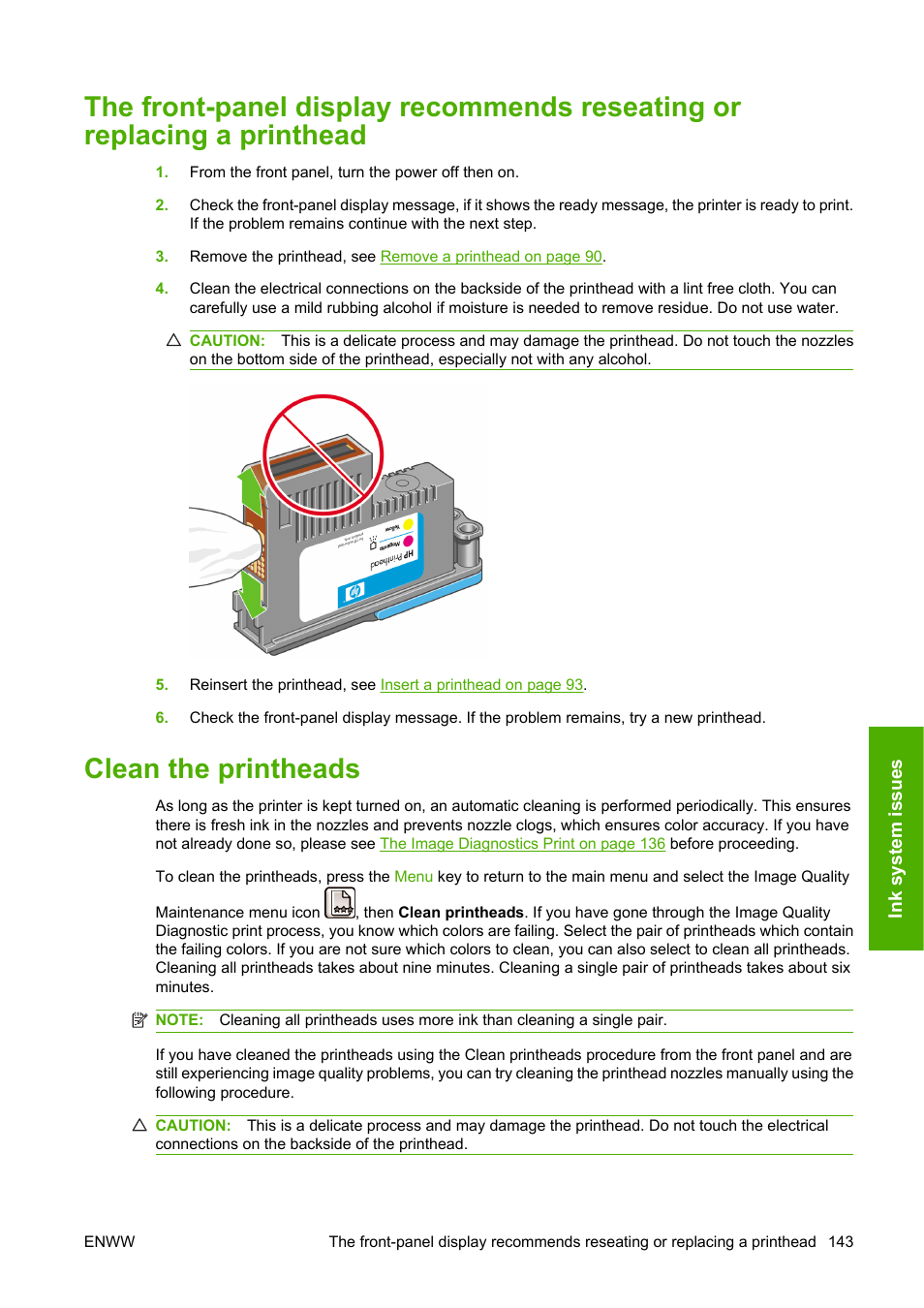 Clean the printheads | HP Designjet T610 Printer series User Manual | Page 153 / 181