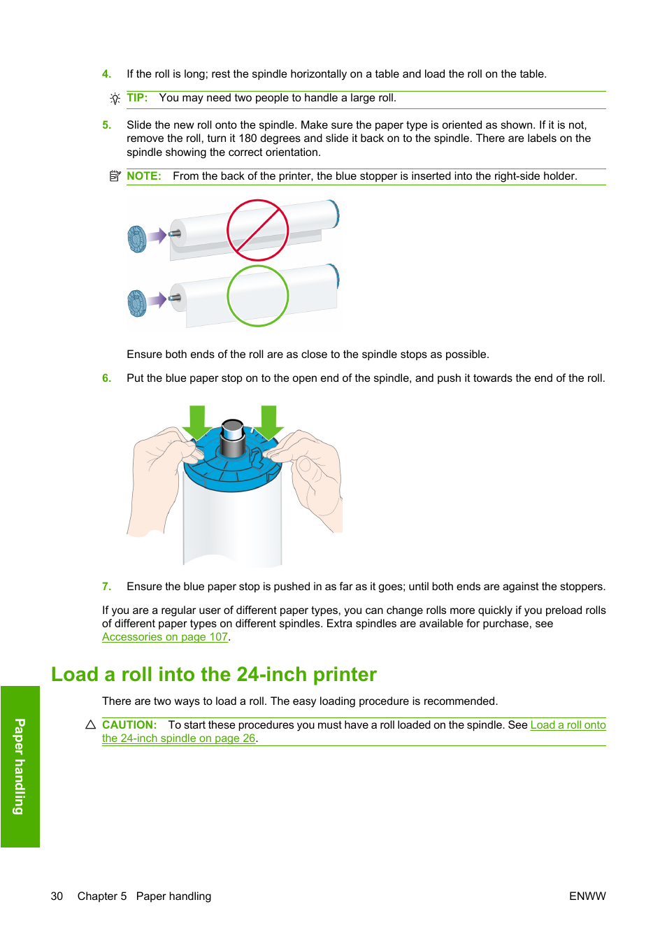Load a roll into the 24-inch printer | HP Designjet T610 Printer series User Manual | Page 40 / 181