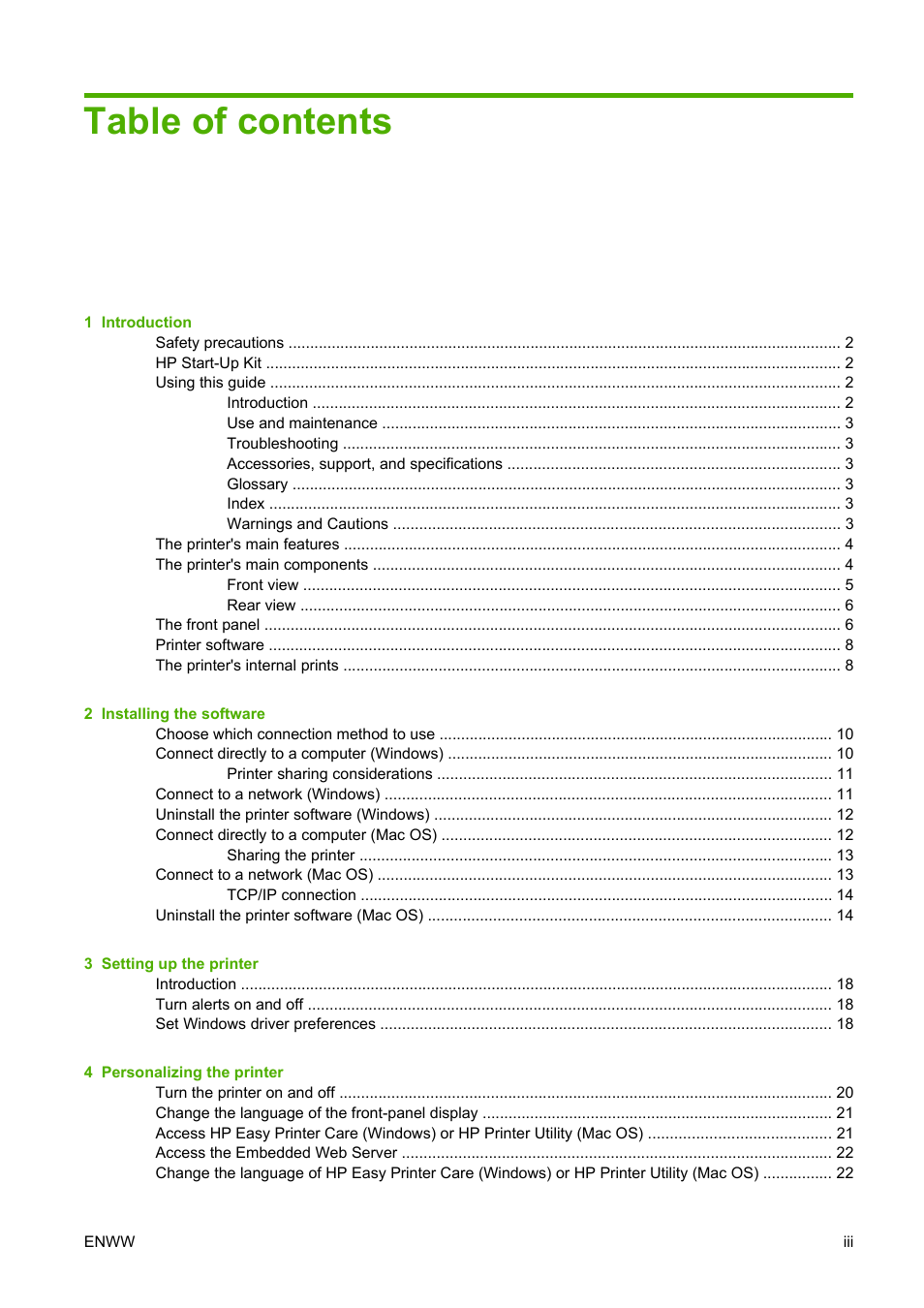 HP Designjet T610 Printer series User Manual | Page 5 / 181