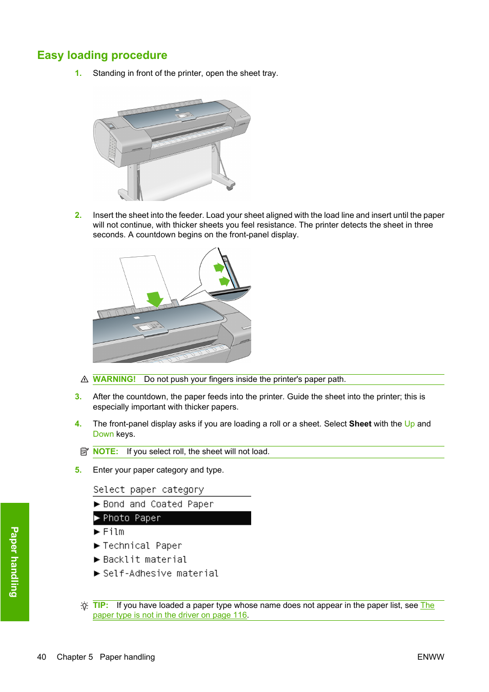 Easy loading procedure | HP Designjet T610 Printer series User Manual | Page 50 / 181