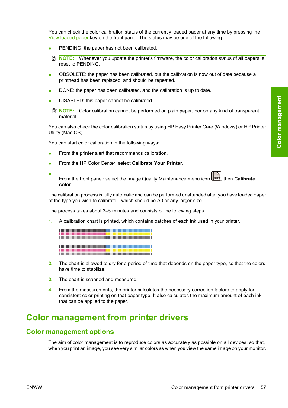 Color management from printer drivers, Color management options | HP Designjet T610 Printer series User Manual | Page 67 / 181