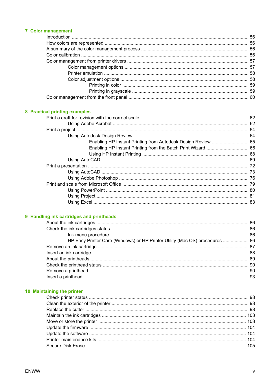HP Designjet T610 Printer series User Manual | Page 7 / 181