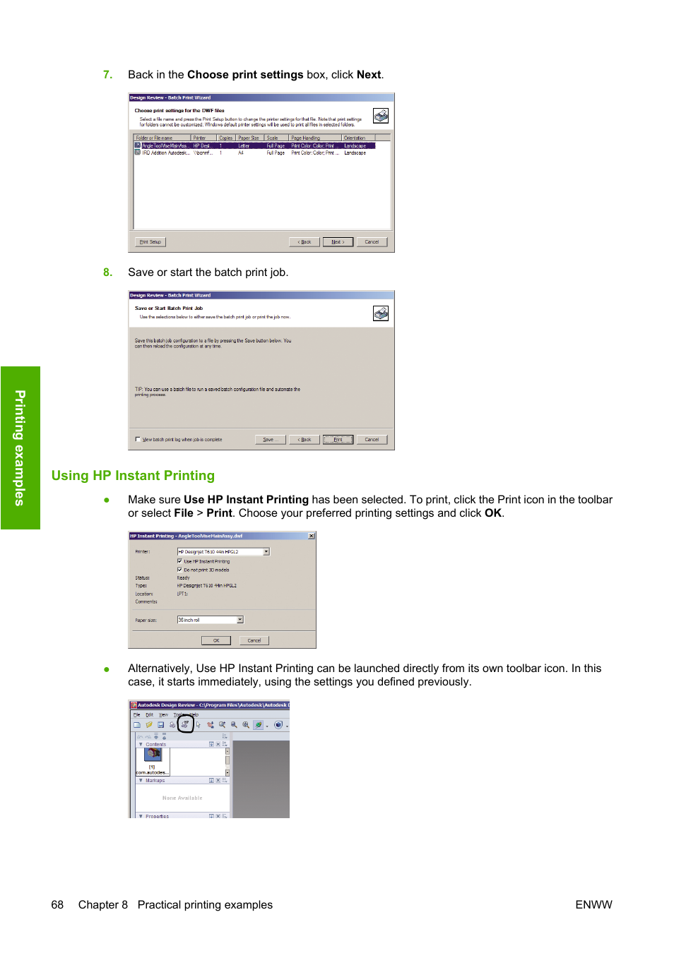 Using hp instant printing | HP Designjet T610 Printer series User Manual | Page 78 / 181