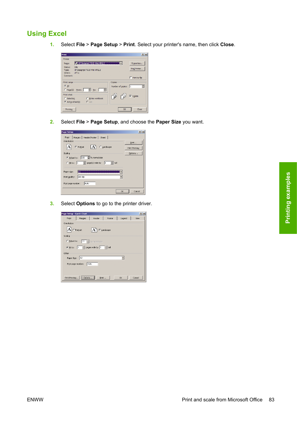 Using excel | HP Designjet T610 Printer series User Manual | Page 93 / 181