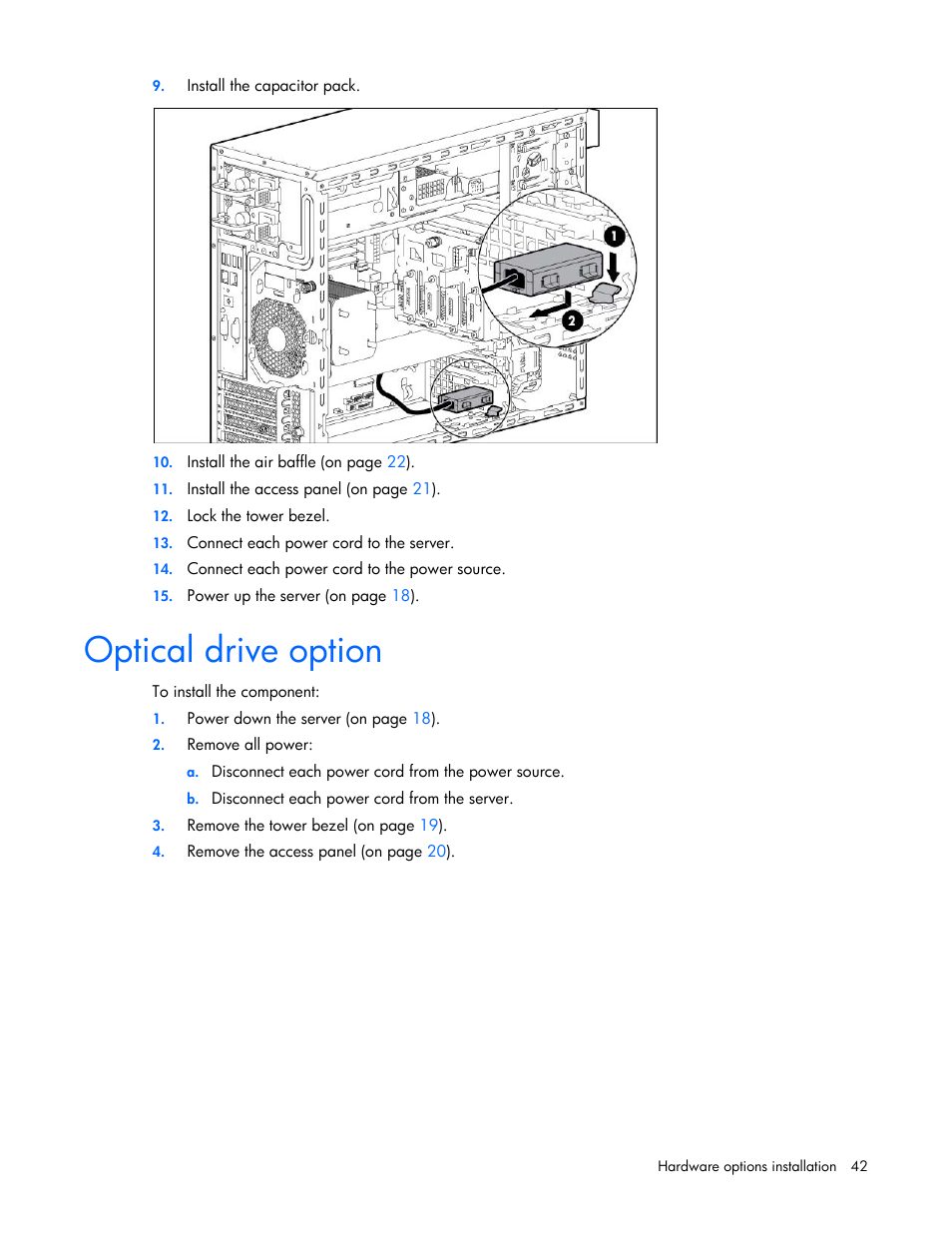 Optical drive option | HP ProLiant ML310e Gen8 Server User Manual | Page 42 / 107