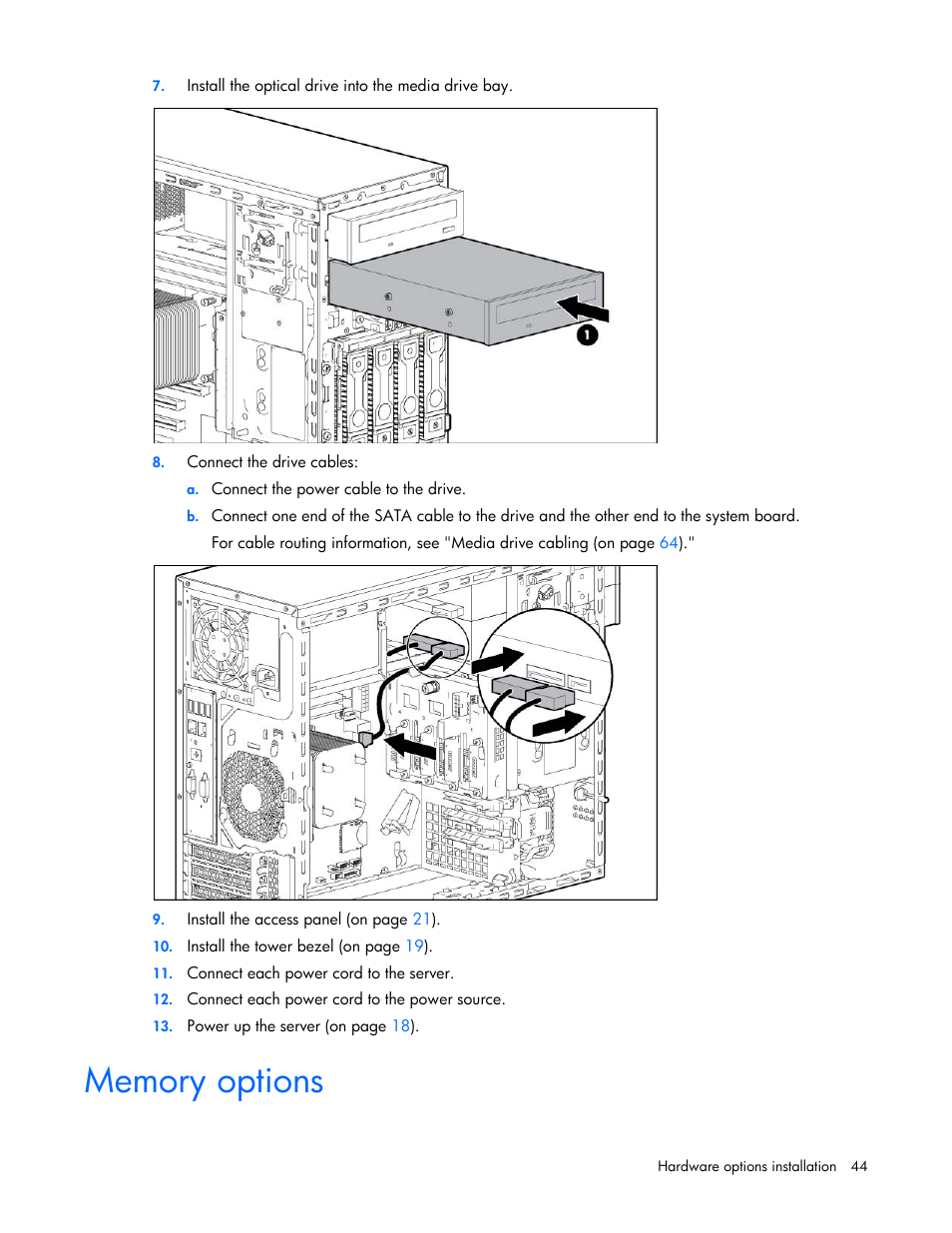 Memory options | HP ProLiant ML310e Gen8 Server User Manual | Page 44 / 107