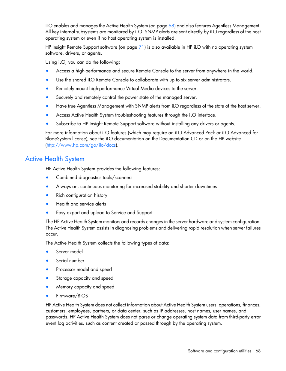 Active health system | HP ProLiant ML310e Gen8 Server User Manual | Page 68 / 107