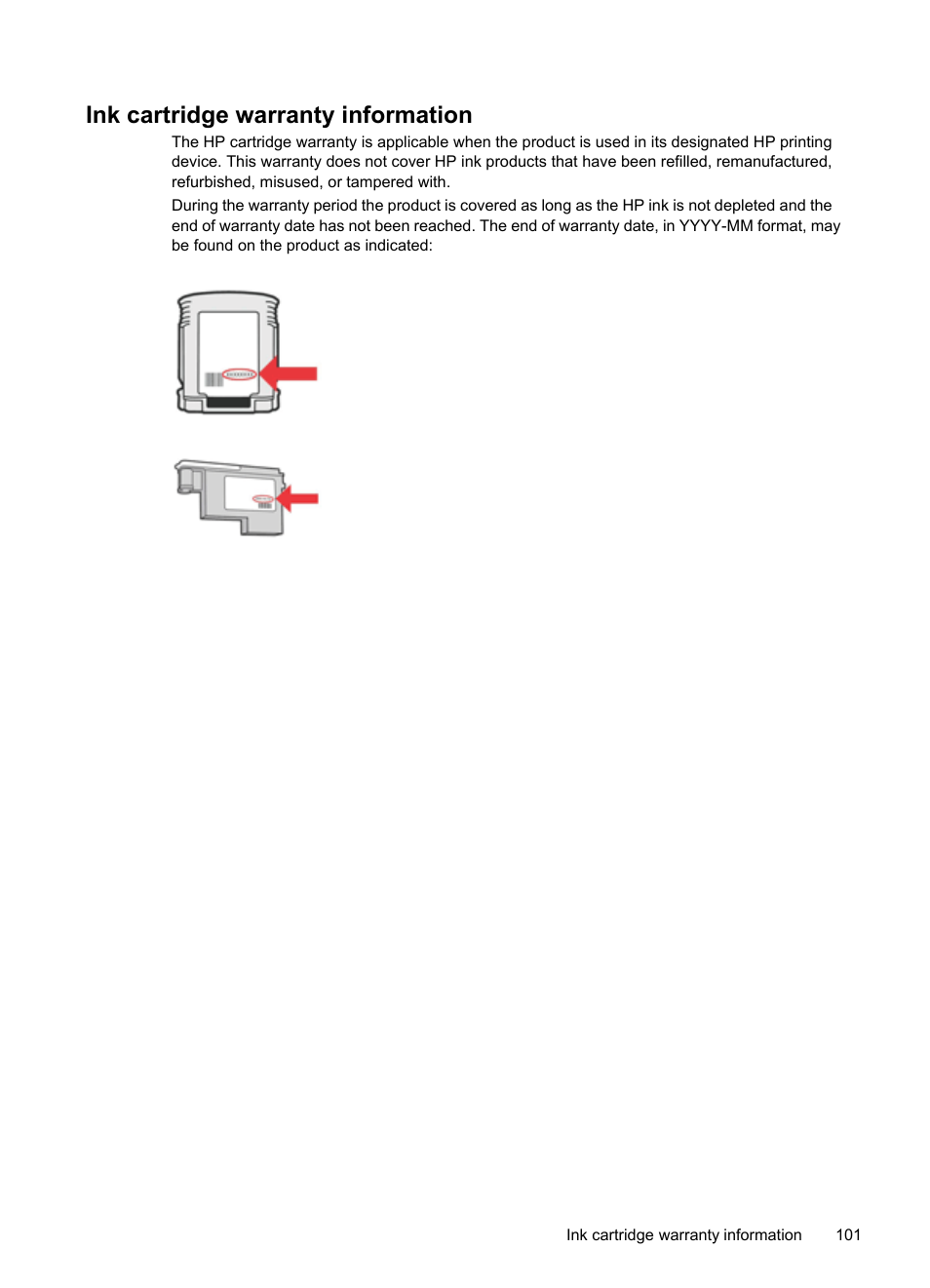 Ink cartridge warranty information | HP Officejet Pro 8000 - A809 User Manual | Page 105 / 140