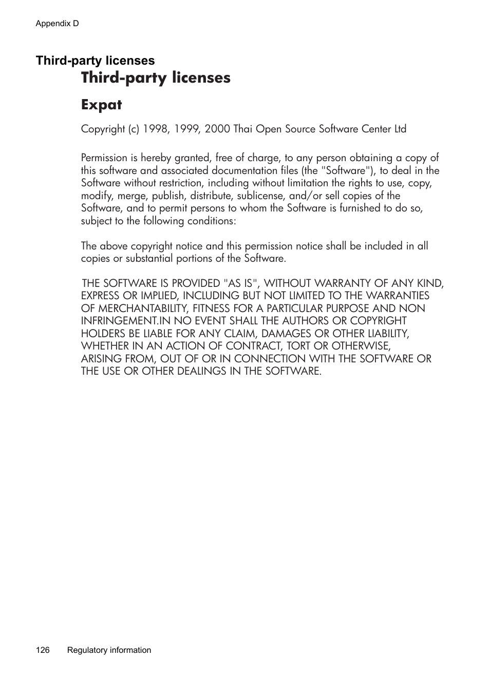 Third-party licenses, Expat | HP Officejet Pro 8000 - A809 User Manual | Page 130 / 140