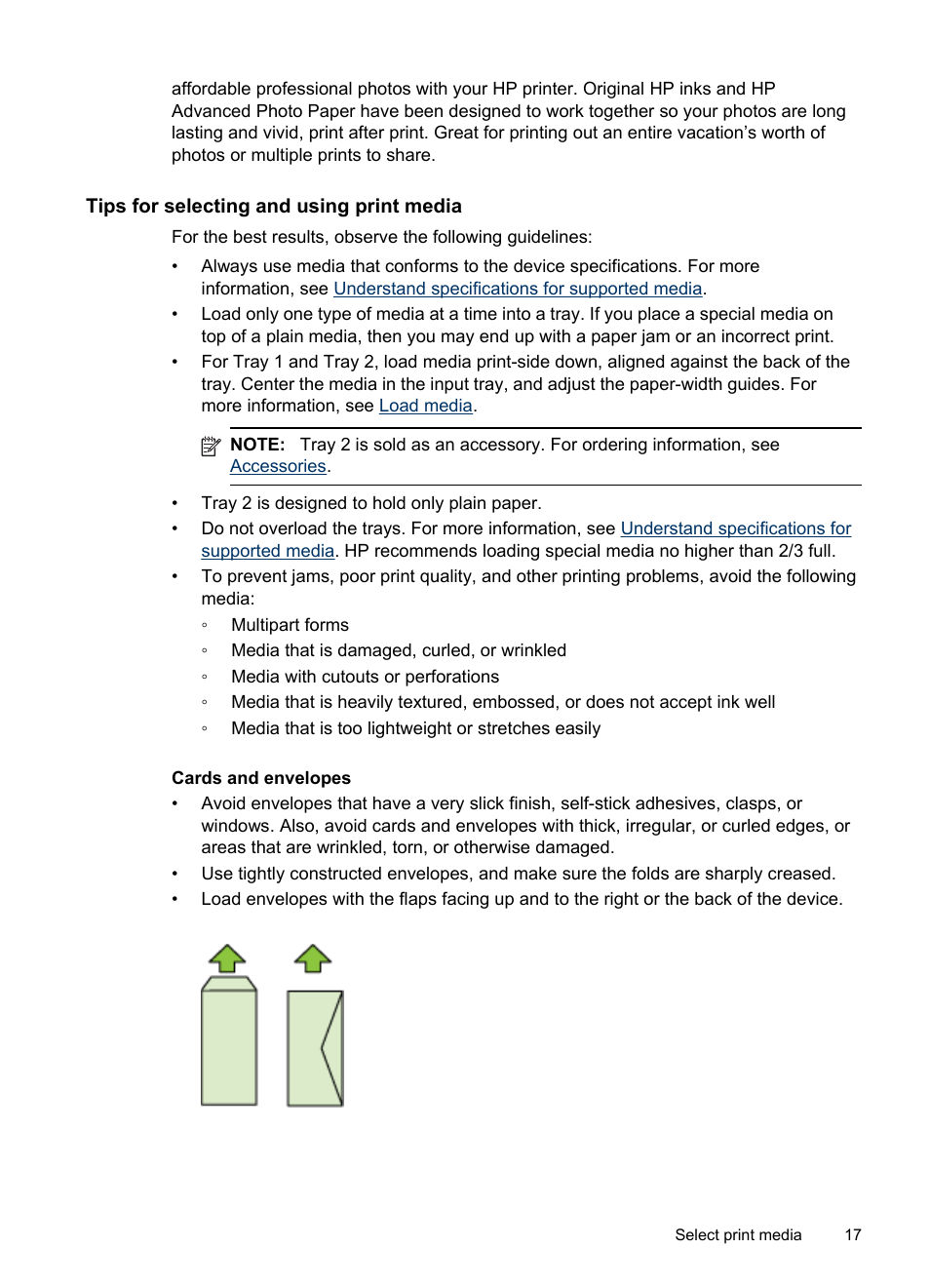 Tips for selecting and using print media | HP Officejet Pro 8000 - A809 User Manual | Page 21 / 140