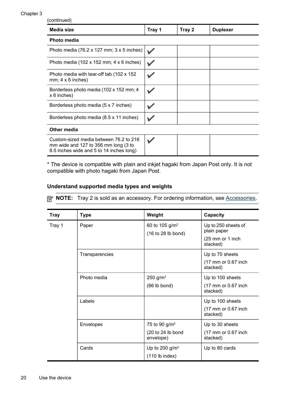Understand supported media types and weights, Understand supported media types and, Weights | HP Officejet Pro 8000 - A809 User Manual | Page 24 / 140