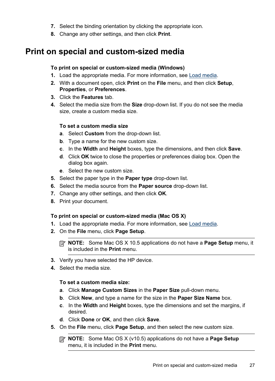 Print on special and custom-sized media | HP Officejet Pro 8000 - A809 User Manual | Page 31 / 140