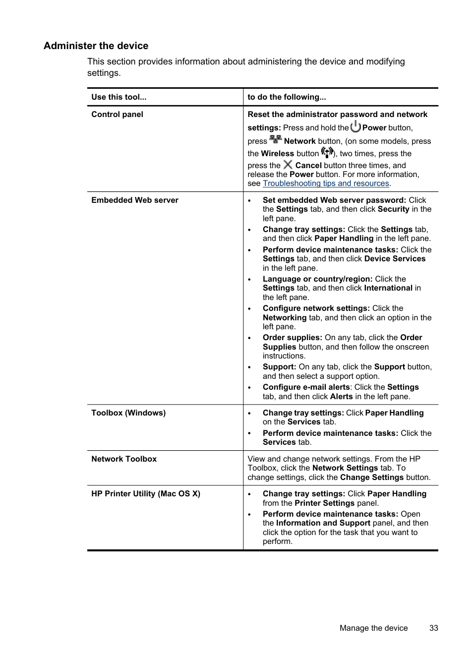 Administer the device | HP Officejet Pro 8000 - A809 User Manual | Page 37 / 140