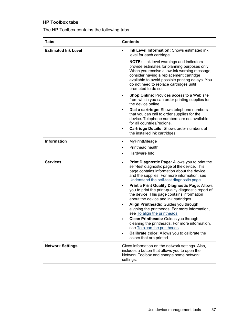 Hp toolbox tabs | HP Officejet Pro 8000 - A809 User Manual | Page 41 / 140
