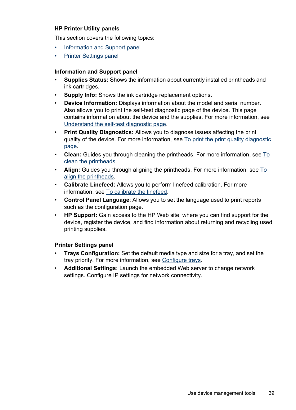 Hp printer utility panels | HP Officejet Pro 8000 - A809 User Manual | Page 43 / 140