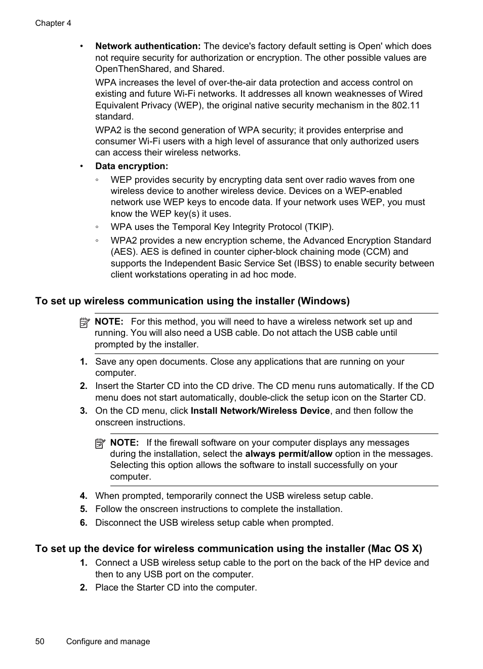 To set up the device for, To set up wireless communication using, The installer (windows) | HP Officejet Pro 8000 - A809 User Manual | Page 54 / 140