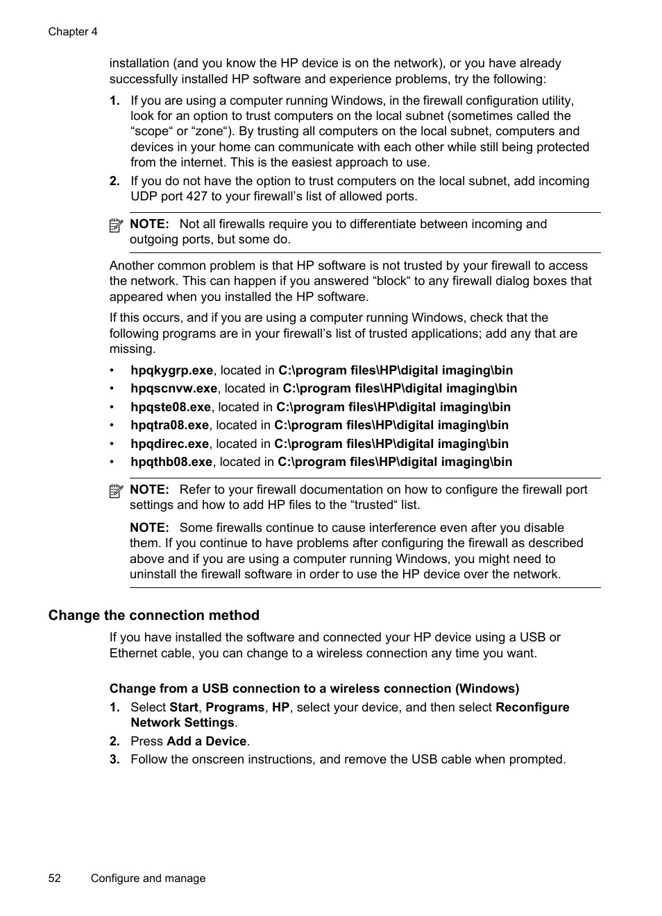 Change the connection method | HP Officejet Pro 8000 - A809 User Manual | Page 56 / 140