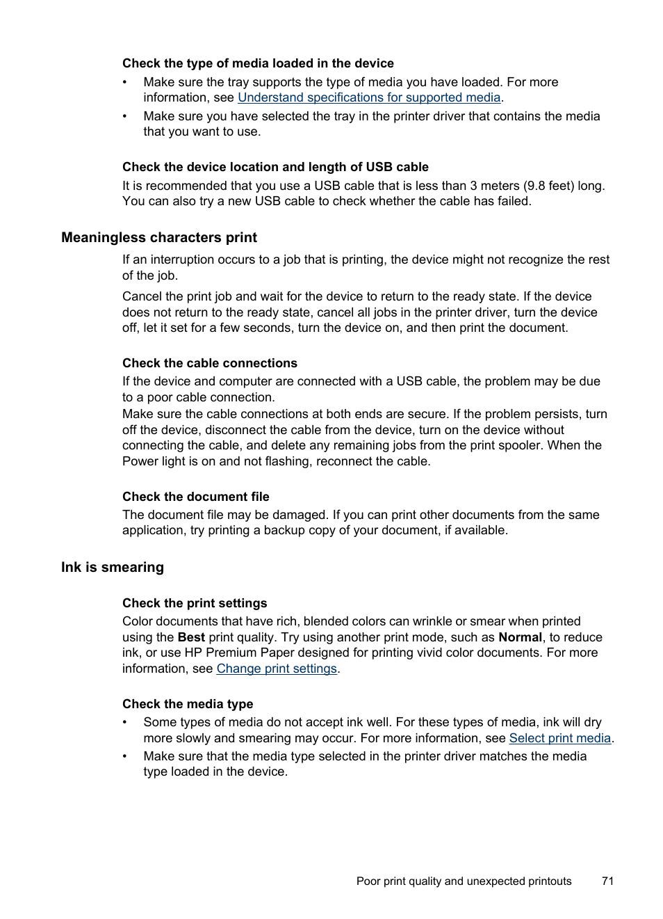 Meaningless characters print, Ink is smearing | HP Officejet Pro 8000 - A809 User Manual | Page 75 / 140