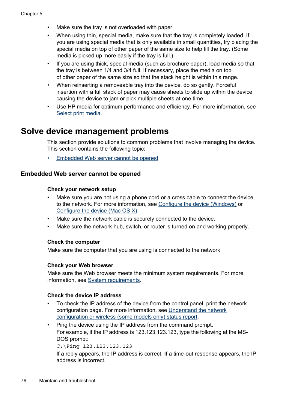 Solve device management problems, Embedded web server cannot be opened | HP Officejet Pro 8000 - A809 User Manual | Page 80 / 140