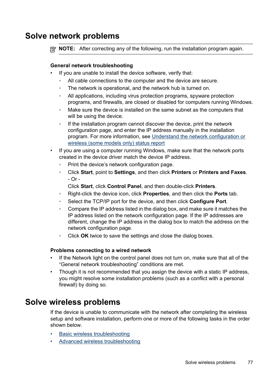 Solve network problems, Solve wireless problems | HP Officejet Pro 8000 - A809 User Manual | Page 81 / 140
