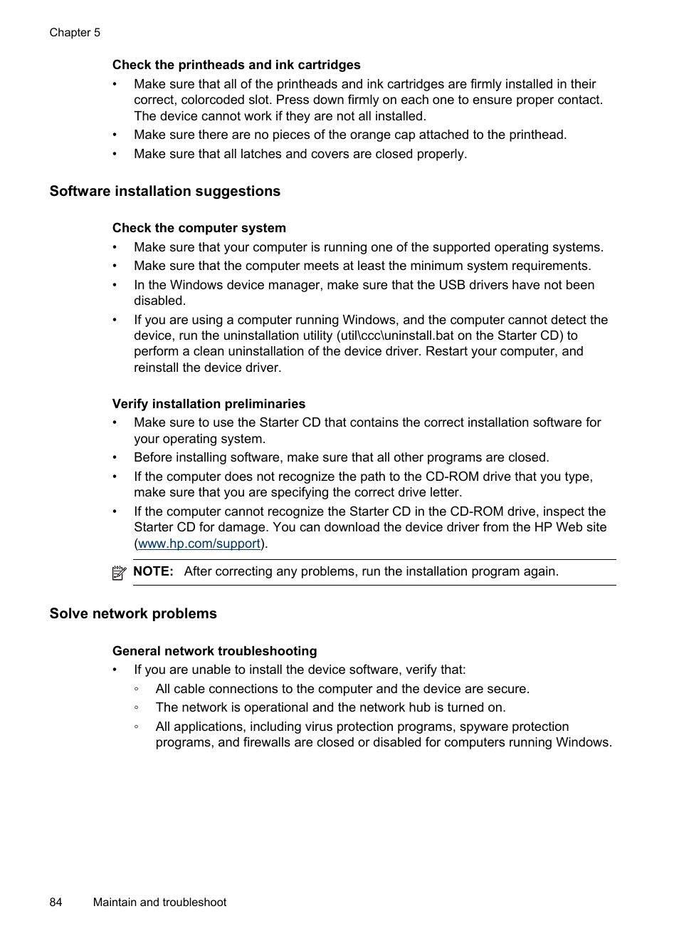 Software installation suggestions, Solve network problems | HP Officejet Pro 8000 - A809 User Manual | Page 88 / 140